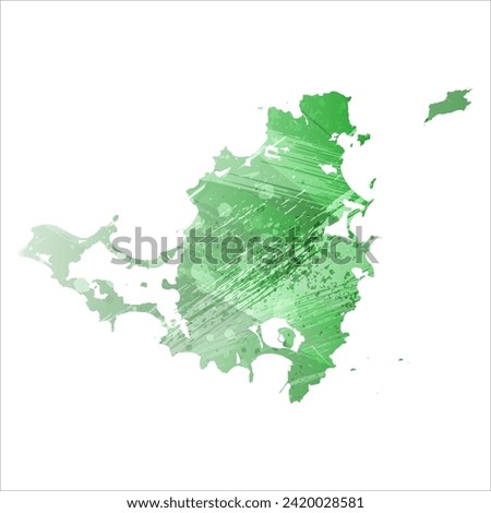 High detailed vector map. Saint Martin and Sint Maarten. Watercolor style. Green color. Salacious emerald color.