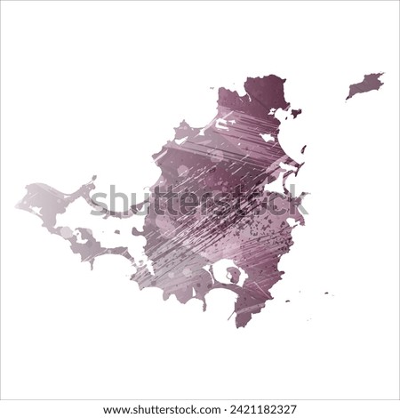 High detailed vector map. Saint Martin and Sint Maarten. Watercolor style. Eggplant color. Pastel purple color.