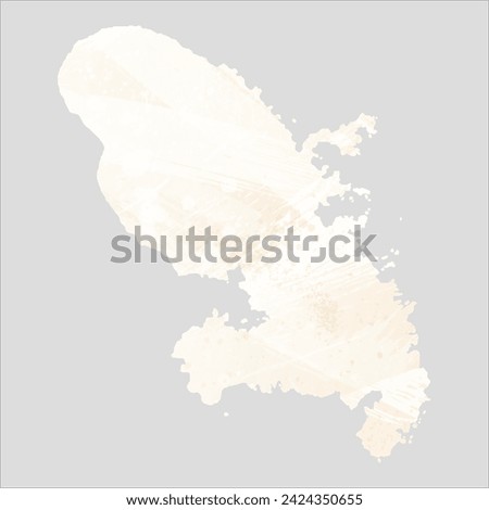 High detailed vector map. Martinique. Watercolor style. Banana color. Pastel yellow color.
