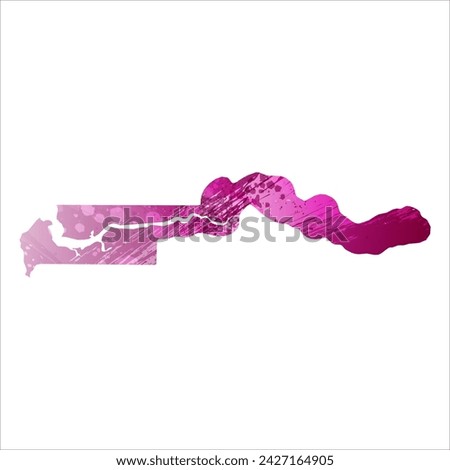 High detailed vector map. Gambia. Watercolor style. Eggplant color. Purple bright color.
