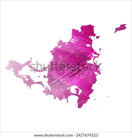 High detailed vector map. Saint Martin and Sint Maarten. Watercolor style. Eggplant color. Purple bright color.
