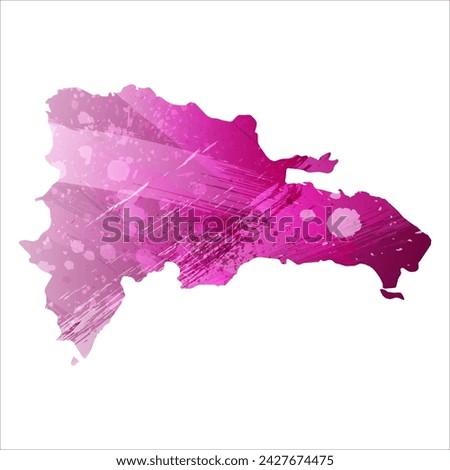 High detailed vector map. Dominican Republic. Watercolor style. Eggplant color. Purple bright color.