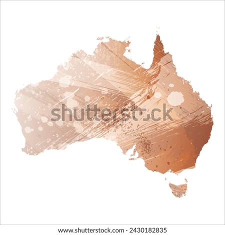 High detailed vector map. Australia. Watercolor style. Beige and red color. Brown color.

