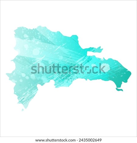 High detailed vector map. Dominican Republic. Watercolor style. Turquoise color. Bright blue color.