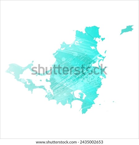 High detailed vector map. Saint Martin and Sint Maarten. Watercolor style. Turquoise color. Bright blue color.