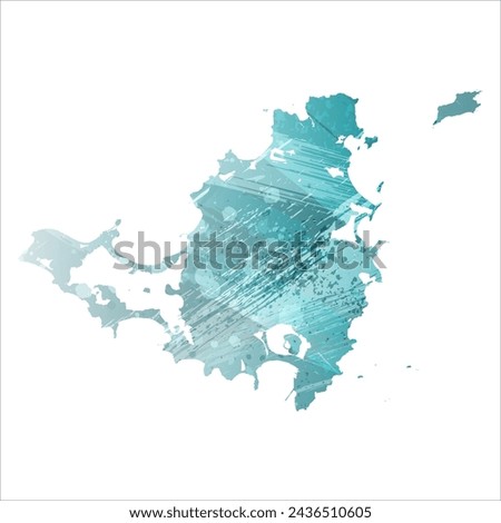 High detailed vector map. Saint Martin and Sint Maarten. Watercolor style. Turquoise blue color. Blue is a deep color.