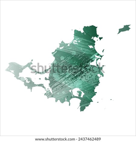 High detailed vector map. Saint Martin and Sint Maarten. Watercolor style. Turquoise green color.