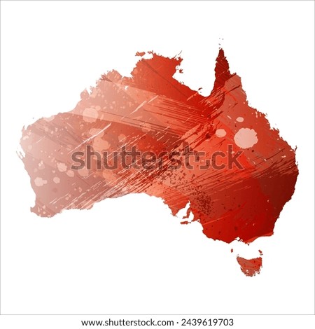 High detailed vector map. Australia. Watercolor style. Bismarck-furioso. Red color.
