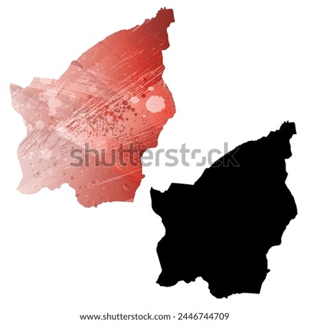 High detailed vector map. San Marino. Set of two cards. Watercolor style. Red color. Black card.
