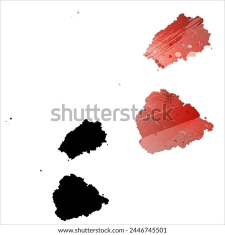 High detailed vector map. Saint Helena, Ascension and Tristan da Cunha. Set of two cards. Watercolor style. Red color. Black card.