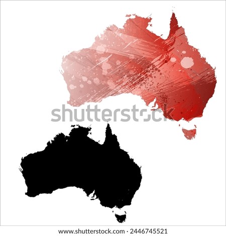 High detailed vector map. Australia. Set of two cards. Watercolor style. Red color. Black card.
