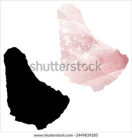 High detailed vector map. Barbados. Set of two cards. Watercolor style. Pink color. Black card.
