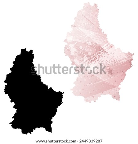 High detailed vector map. Luxembourg. Set of two cards. Watercolor style. Pink color. Black card.