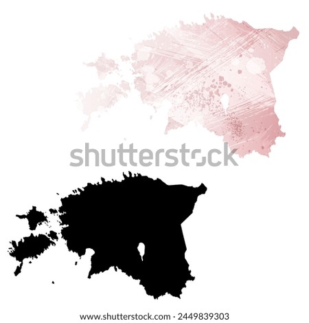 High detailed vector map. Estonia. Set of two cards. Watercolor style. Pink color. Black card.