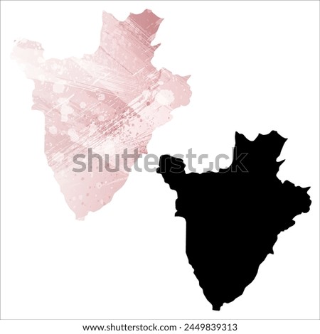 High detailed vector map. Burundi. Set of two cards. Watercolor style. Pink color. Black card.
