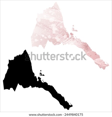 High detailed vector map. Eritrea. Set of two cards. Watercolor style. Pink color. Black card.