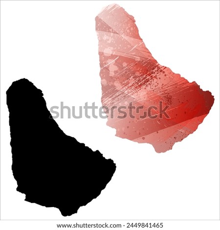 High detailed vector map. Barbados. Set of two cards. Watercolor style. Red color. Black card.