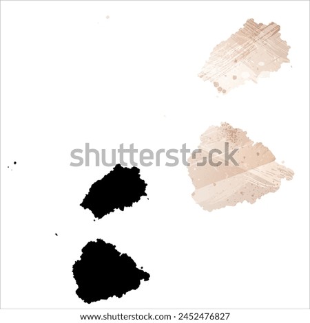 High detailed vector map. Saint Helena, Ascension and Tristan da Cunha. Set of two cards. Watercolor style. Brown beige color. Black card.