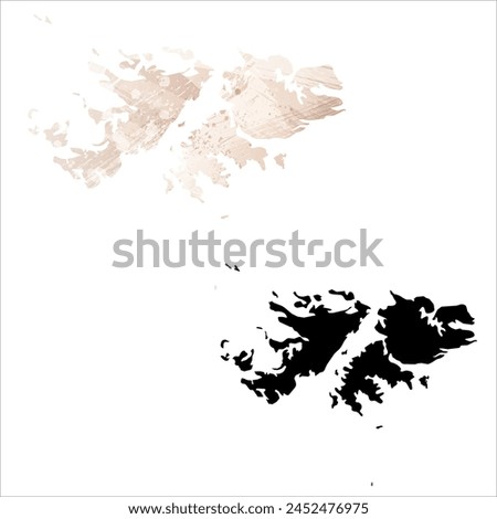 High detailed vector map. Falkland Islands. Set of two cards. Watercolor style. Brown beige color. Black card.