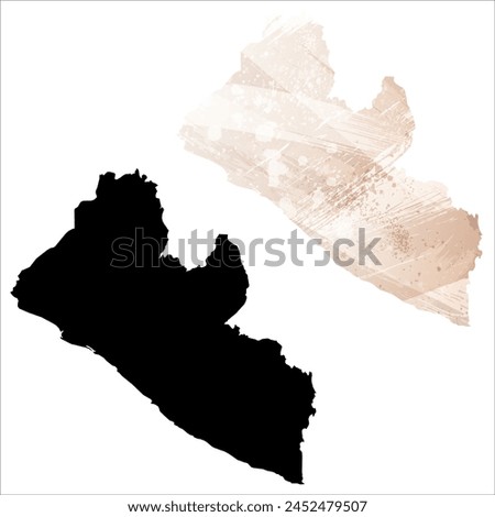 High detailed vector map. Liberia. Set of two cards. Watercolor style. Brown beige color. Black card.