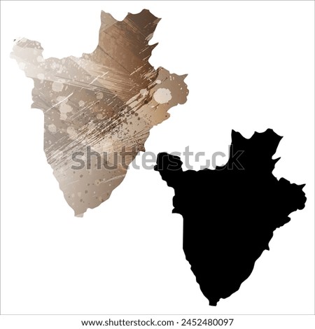 High detailed vector map. Burundi. Set of two cards. Watercolor style. Brown color. Black card.