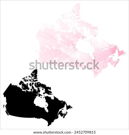 High detailed vector map. Canada. Set of two cards. Watercolor style. Pink color. Black card.