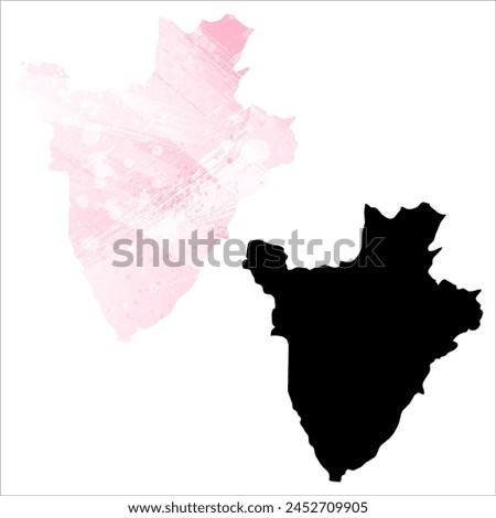 High detailed vector map. Burundi. Set of two cards. Watercolor style. Pink color. Black card.