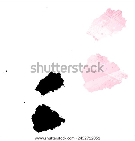 High detailed vector map. Saint Helena, Ascension and Tristan da Cunha. Set of two cards. Watercolor style. Pink color. Black card.