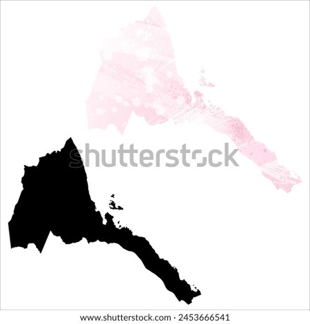 High detailed vector map. Eritrea. Set of two cards. Watercolor style. Pink color. Black card.