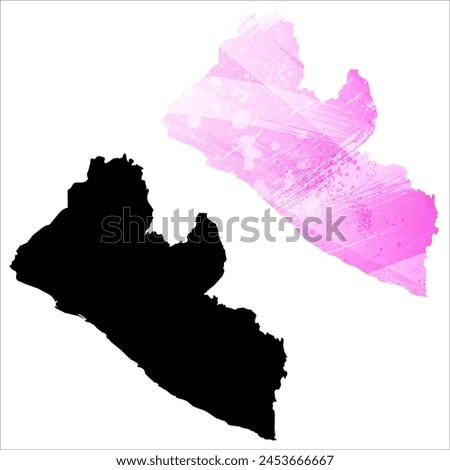 High detailed vector map. Liberia. Set of two cards. Watercolor style. Pink color. Black card.