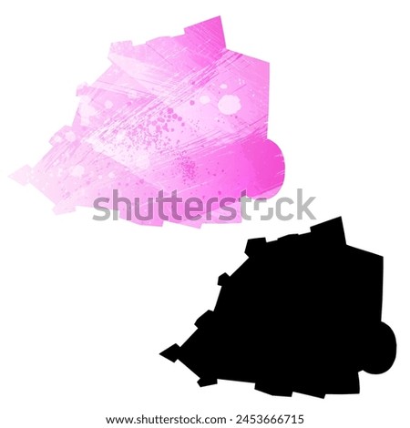 High detailed vector map. Vatican City. Set of two cards. Watercolor style. Pink color. Black card.