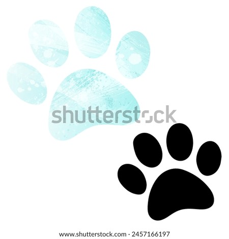 Paw Prints. Logo. Vector Illustration. Set of two maps. Watercolor style. Blue color. Black map.