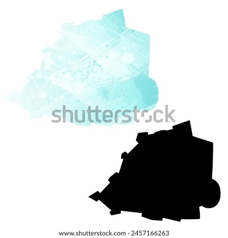 High detailed vector map. Vatican City. Set of two maps. Watercolor style. Blue color. Black map.