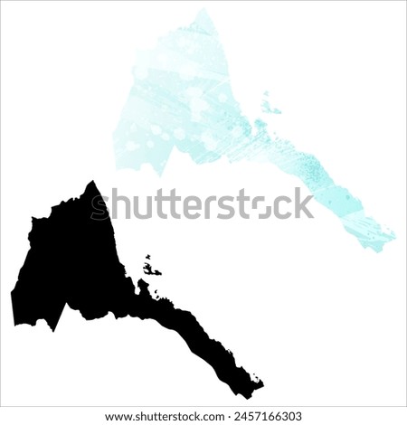 High detailed vector map. Eritrea. Set of two maps. Watercolor style. Blue color. Black map.