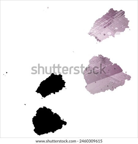 High detailed vector map. Saint Helena, Ascension and Tristan da Cunha. Set of two cards. Watercolor style. Purple color. Black card.