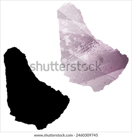 High detailed vector map. Barbados. Set of two cards. Watercolor style. Purple color. Black card.