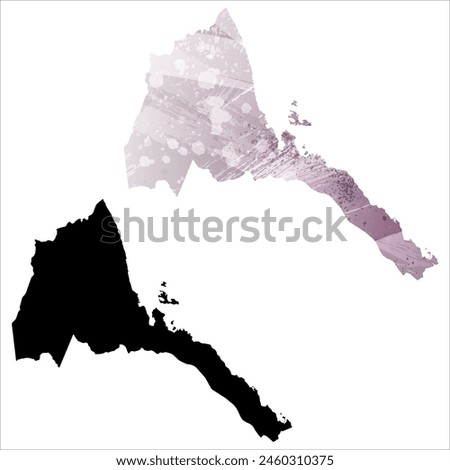 High detailed vector map. Eritrea. Set of two cards. Watercolor style. Purple color. Black card.