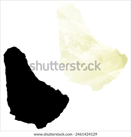 High detailed vector map. Barbados. Set of two cards. Watercolor style. Yellow lemon color. Black card.