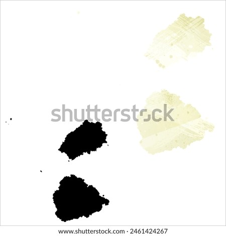 High detailed vector map. Saint Helena, Ascension and Tristan da Cunha. Set of two cards. Watercolor style. Yellow lemon color. Black card.