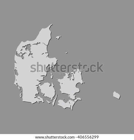 Vector map Denmark. Gray Isolated vector Illustration. On Grey background. With shadow. EPS 10 Illustration.