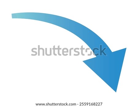 Clip art of curved down arrow in business blue gradient.