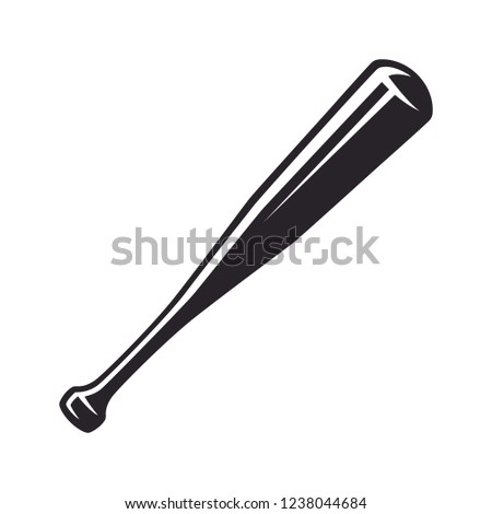 Monochrome baseball bat, icon sports tool. Vector illustration, isolated on white background. Simple shape for design logo, emblem, symbol, sign, badge, label, stamp.
