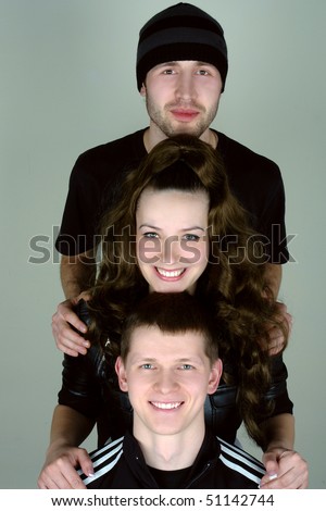 two man and one woman happy face pyramid
