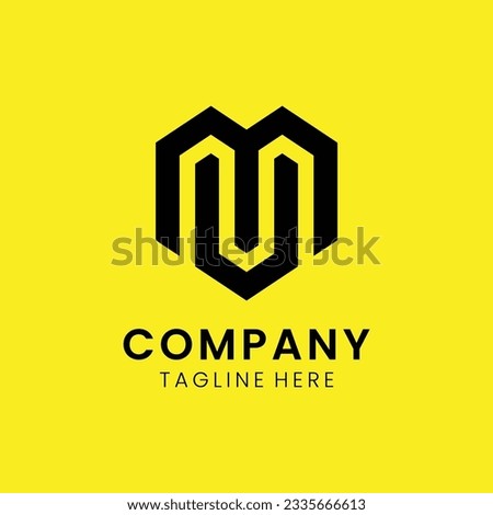 Creative modern elegant trendy unique artistic yellow and black color MU M U initial based letter icon logo.