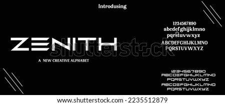 Zenith Modern abstract Unique alphabet font. Minimal technology typography, Creative urban sport fashion futuristic font and with numbers. vector illustration