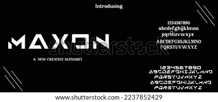Maxon Modern abstract Unique alphabet font. Minimal technology typography, Creative urban sport fashion futuristic font and with numbers. vector illustration