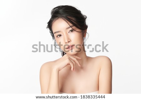 Beautiful young asian woman with clean fresh skin on white background, Face care, Facial treatment, Cosmetology, beauty and spa, Asian women portrait 商業照片 © 