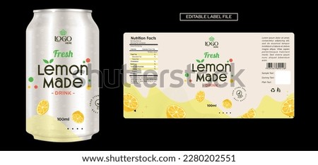 Lemonade Lemon drink label design, soft drink label design. Soda can vector. Energy drink label design. Fruit juice label template design.
