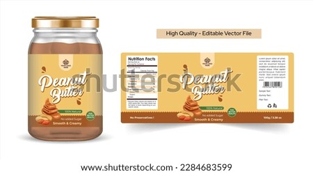 Peanut butter label design, Organic Peanut Butter Premium quality packaging design. Peanut butter label Illustration with realistic glass jar mockup. minimalist packaging template design editable file