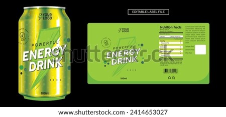 Energy drink label design, soft drink cold drink label packaging design, bottle can label print ideas, bold modern beverage label illustration vector editable file